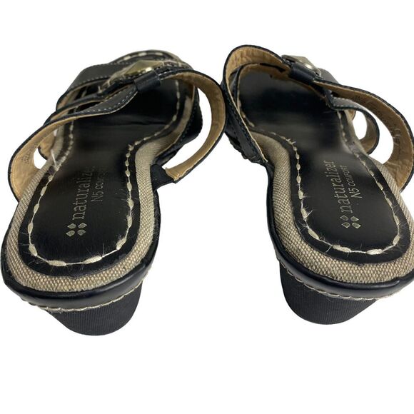 Naturalizer N5 Comfort Wedge Sandal Kari Leather Black Women's 8 M - Picture 2 of 15